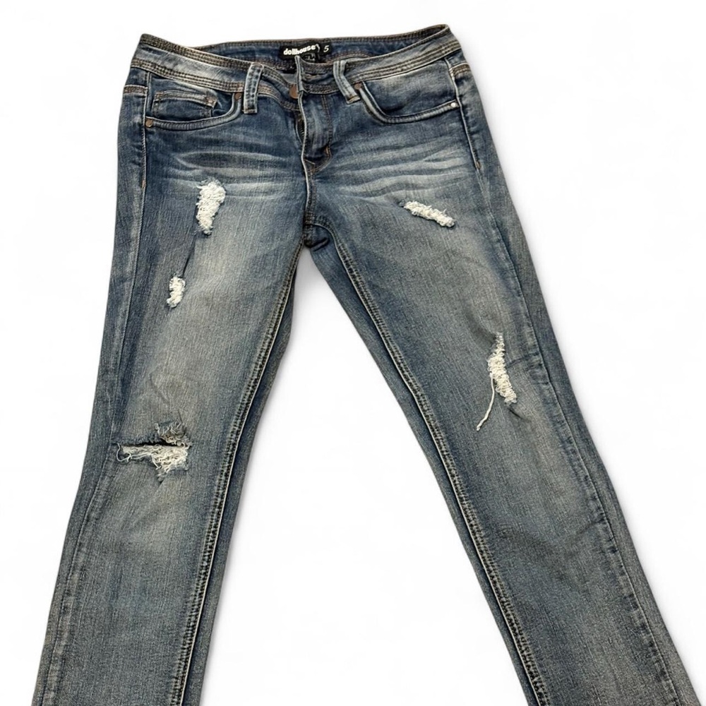 Dollhouse Distressed Straight Leg Jeans - Blue